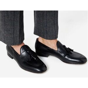 Creazioni Irya women's Black Italian Leather Collapsible Kiltie Tassel Loafers 8